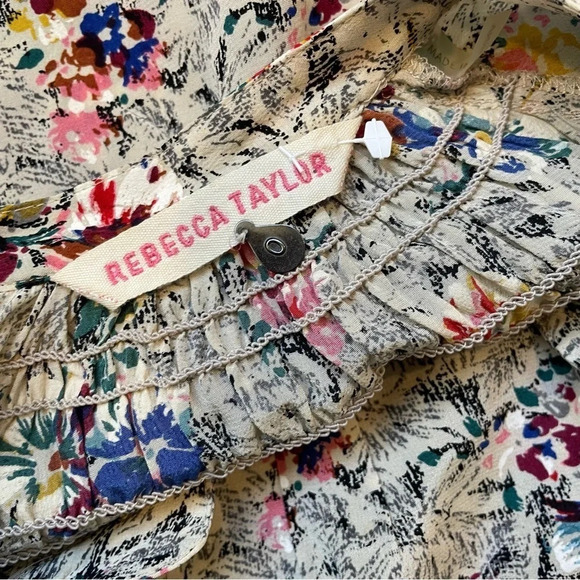 Rebecca Taylor 100% Silk Floral Print Top Blouse Size 0 - Picture 4 of 14